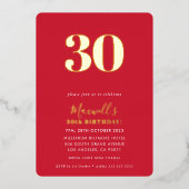 MODERN MINIMAL simpele 30ste verjaardag rood Folie Uitnodiging (Voorkant)