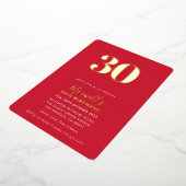 MODERN MINIMAL simpele 30ste verjaardag rood Folie Uitnodiging (Gedraaid)