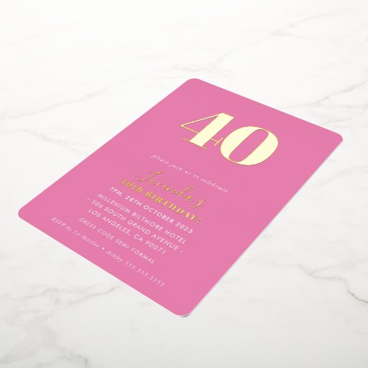 MODERN MINIMAL simpele 30ste verjaardag roze Folie Uitnodiging (Gedraaid)