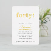 MODERN MINIMAL simpele chic veertigjarig goud Folie Uitnodiging (Staand Voorkant)