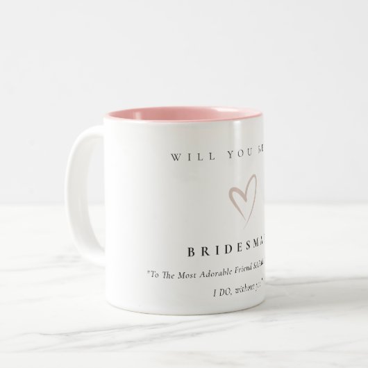 Modern Minimal Simple Blush Heart Bruidsmeisje Gif Tweekleurige Koffiemok (Voorkant links)