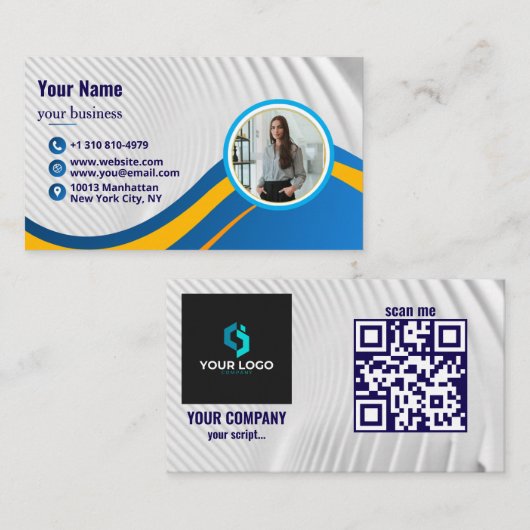 Modern Minimal Simple Professional QR code Photo Visitekaartje (Voorkant / Achterkant)