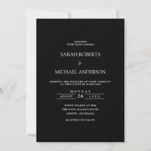 Modern Minimal Simple Script Zwart Stropdas Weddin Kaart