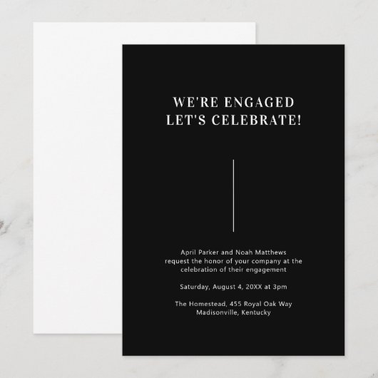 Modern Minimal Simple Typography Zwart Verloving Kaart (Voorkant / Achterkant)