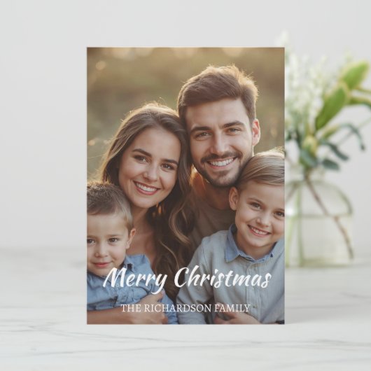 Modern Minimal Single-Photo Christmas Elegant  Feestdagenkaart (Staand voorkant)