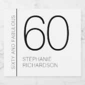 Modern Minimal Sixty and Fabulous 60th Birthday Sparkling Wijnetiket (Enkel label)