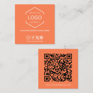 Modern Minimal Social Media QR Code Sinaasappel Vierkante Visitekaartje