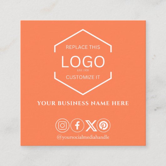 Modern Minimal Social Media QR Code Sinaasappel Vierkante Visitekaartje (Voorkant)