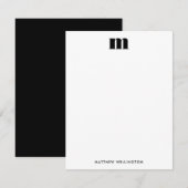 Modern Minimal Solid Black White Monogram Notitiekaartje (Voorkant / Achterkant)