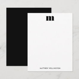 Modern Minimal Solid Black White Monogram  Notitiekaartje