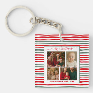 Modern minimal streep familie foto kerstcadeau sleutelhanger
