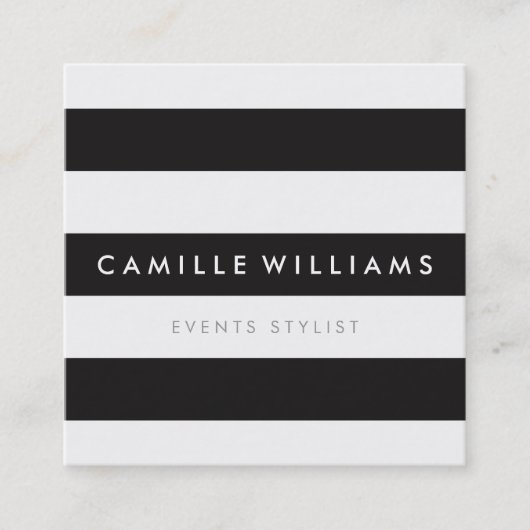 MODERN MINIMAL streep patroon vet zwart wit Vierkante Visitekaartje (Voorkant)