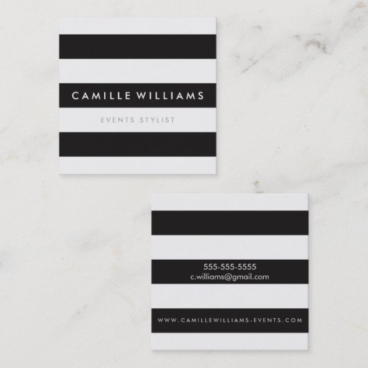 MODERN MINIMAL streep patroon vet zwart wit Vierkante Visitekaartje (Voorkant / Achterkant)