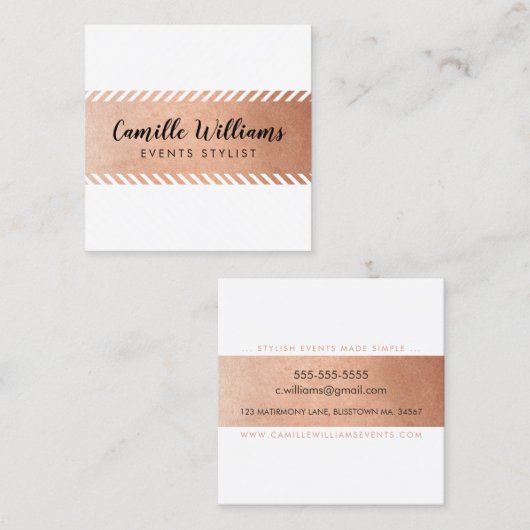 MODERN MINIMAL streeppatroon glam faux roos goud Vierkante Visitekaartje (Voorkant / Achterkant)