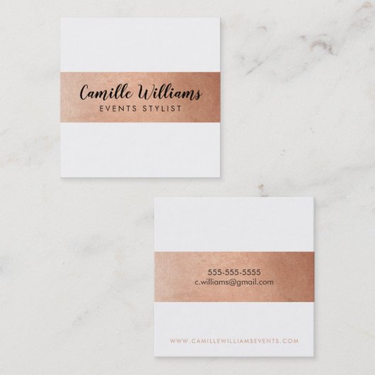 MODERN MINIMAL streeppatroon luxe faux roos goud Vierkante Visitekaartje (Voorkant / Achterkant)