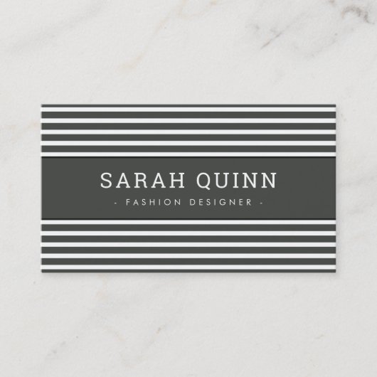 MODERN MINIMAL STRIPE donkere houtskool grijs wit Visitekaartje (Voorkant)