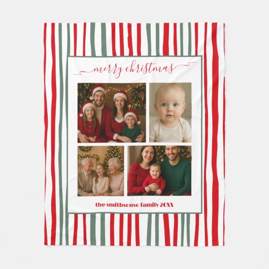 Modern Minimal Stripe family Photo red Christmas Fleece Deken (Voorkant)