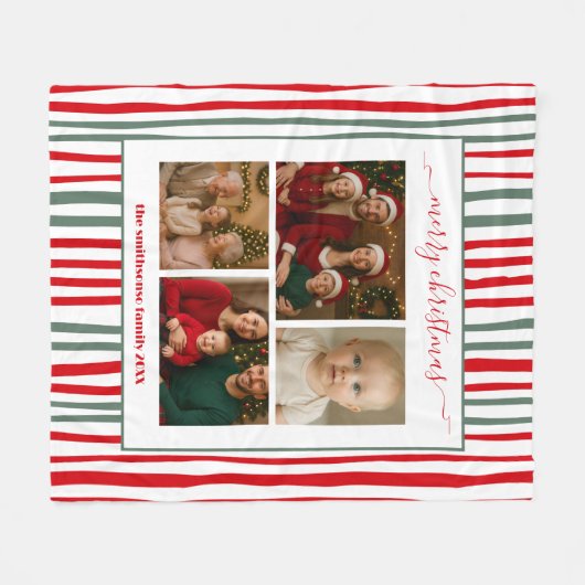 Modern Minimal Stripe family Photo red Christmas Fleece Deken (Voorkant (Horizontaal))