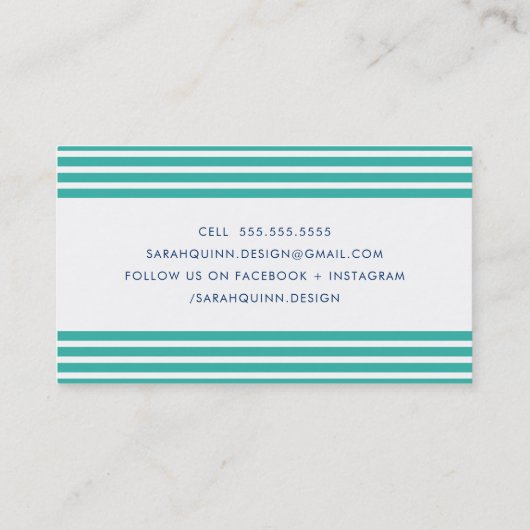 MODERN MINIMAL STRIPE jade groen marineblauw wit Visitekaartje (Achterkant)