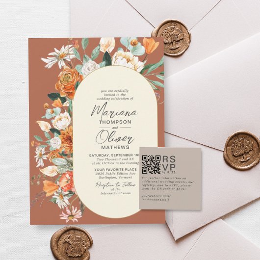 Modern Minimal Taupe RSVP QR Code Kaart