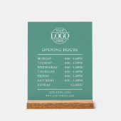 Modern Minimal Teal Green Business Opening Hours Acryl Bord (Voorkant)