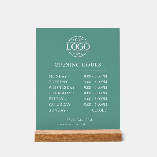 Modern Minimal Teal Green Business Opening Hours Acryl Bord (Voorkant)