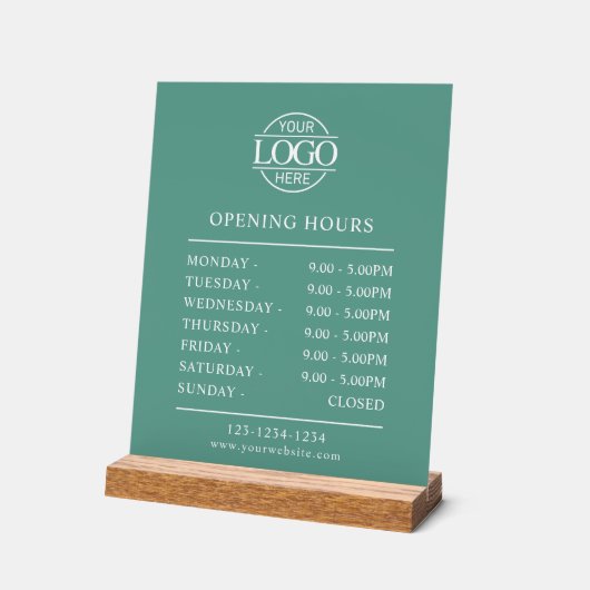 Modern Minimal Teal Green Business Opening Hours Acryl Bord (Hoek)