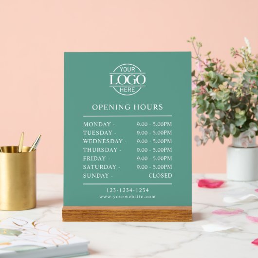 Modern Minimal Teal Green Business Opening Hours Acryl Bord (Huwelijk)