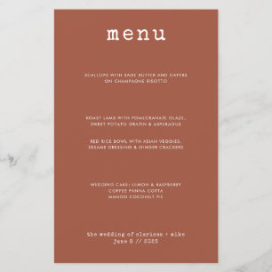 Modern Minimal Terracotta Type writer Wedding Menu