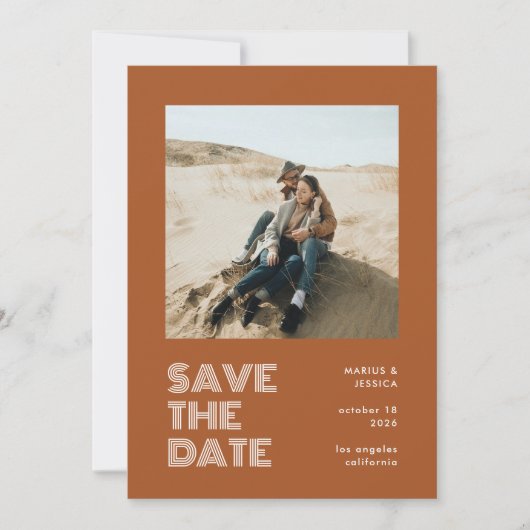 Modern Minimal Terracotta Typography Photo Wedding Save The Date (Voorkant)