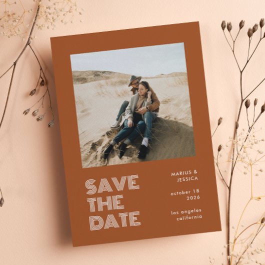 Modern Minimal Terracotta Typography Photo Wedding Save The Date
