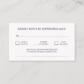 Modern Minimal Traditional Paarse Bruiloft RSVP Informatiekaartje (Voorkant)