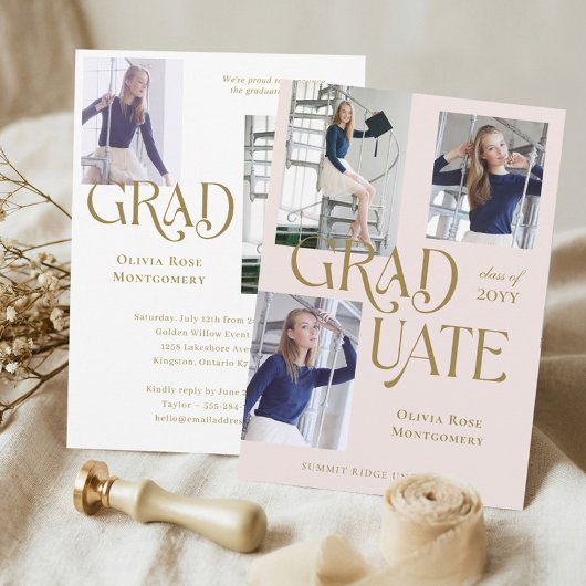 Modern Minimal Trendy Grad Photo Collage Graduate Aankondiging