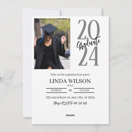 Modern Minimal Twee Foto Afstuderen Uitnodiging (Achterkant)