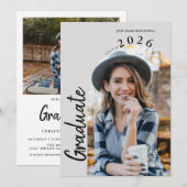 Modern Minimal Two Photo Graduation Party Kaart (Voorkant / Achterkant)