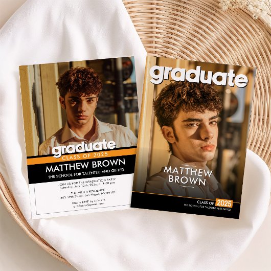 Modern Minimal Two Photo Graduation Party Kaart