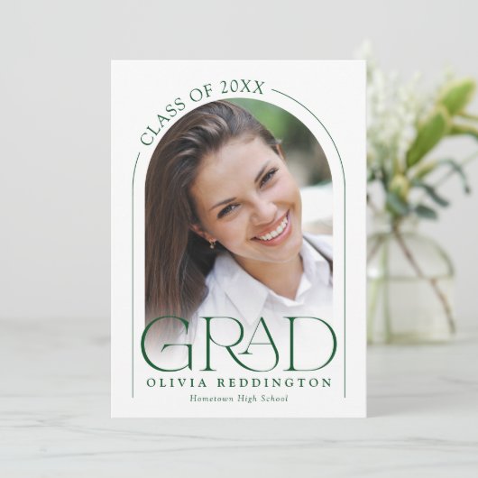 Modern Minimal Typography Green 2 Photo Arch Afstu Aankondiging (Staand voorkant)