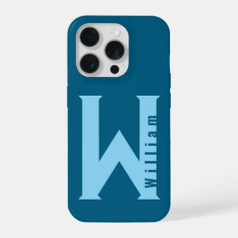 Modern minimal typography monogram sage bleu Hoesj iPhone 15 Pro Case