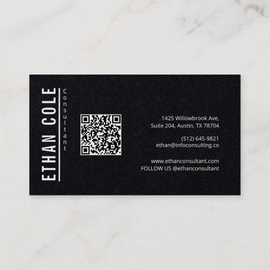 Modern Minimal Typography professional QR code Visitekaartje (Achterkant)