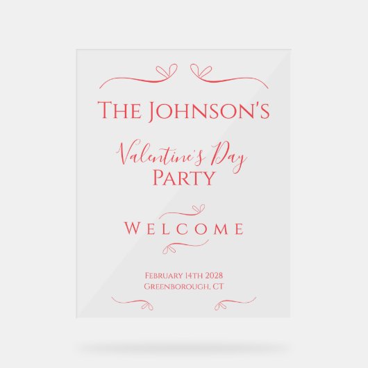 Modern Minimal Valentijnsdag Party Welkom Acryl Bord (Voorkant)