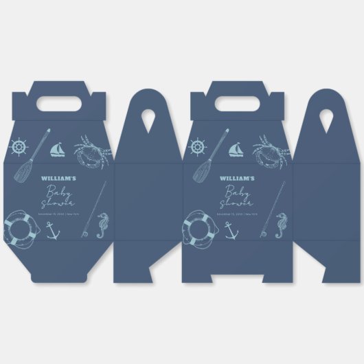 Modern Minimal Vissen Nautical Boy Baby shower Bedankdoosjes (Ongevouwen)