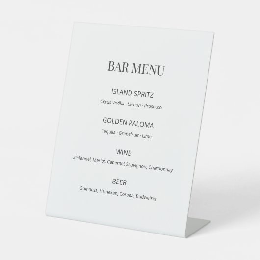 Modern Minimal Wedding Bar Menu Sign Reclamebord Met Voetstuk (Voorkant)