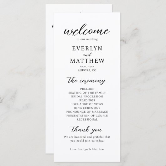 Modern minimal Wedding Ceremony Programme (Voorkant / Achterkant)