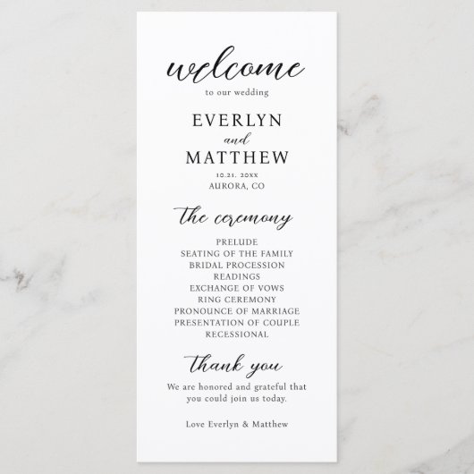 Modern minimal Wedding Ceremony Programme (Voorkant)