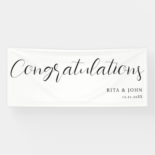 Modern Minimal Wedding Gefeliciteerd Handschrift Spandoek (Horizontaal)