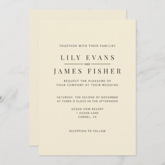 Modern Minimal Wedding Invitation Kaart (Voorkant / Achterkant)