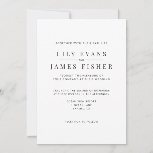 Modern Minimal Wedding Invitation Kaart (Voorkant)