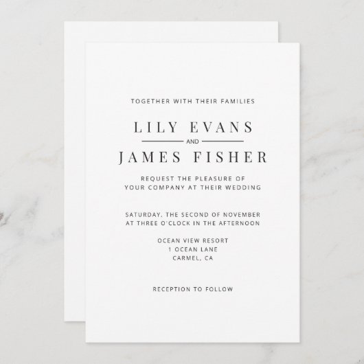 Modern Minimal Wedding Invitation Kaart (Voorkant / Achterkant)