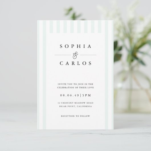 Modern Minimal Wedding Invitation with Stripe Kaart (Staand voorkant)