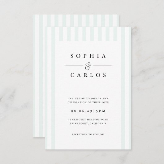 Modern Minimal Wedding Invitation with Stripe Kaart (Voorkant / Achterkant)